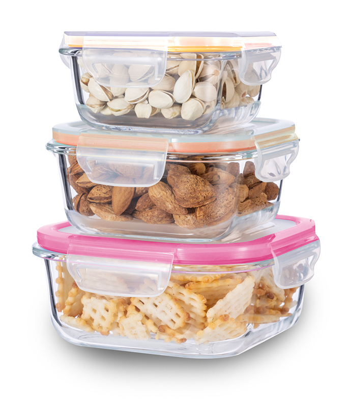 Set of 3 Storage Containers Orange-GLASS CLOC