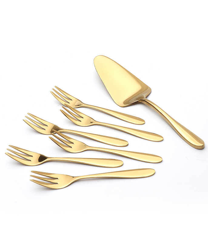 סט 7 חל' הכולל 6 מזלגות עוגה + כף עוגה זהב AMBER סט 7 חל' הכולל 6 מזלגות עוגה + כף עוגה זהב AMBER