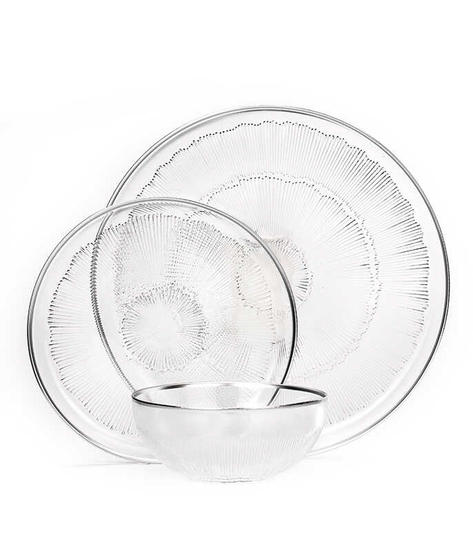 סט אוכל 18 חל' מזכוכית מהודרת שוליים כסף SILVER EDGE