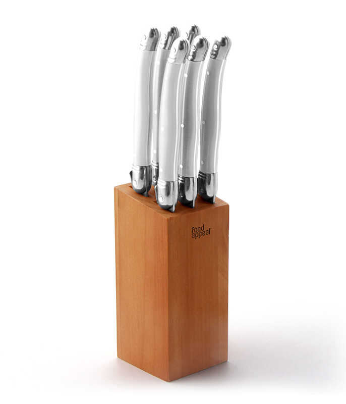בלוק סכינים 7 חלקים הכולל 6 סכיני סטייק לבנות + מעמד עץ MEAT LOVERS